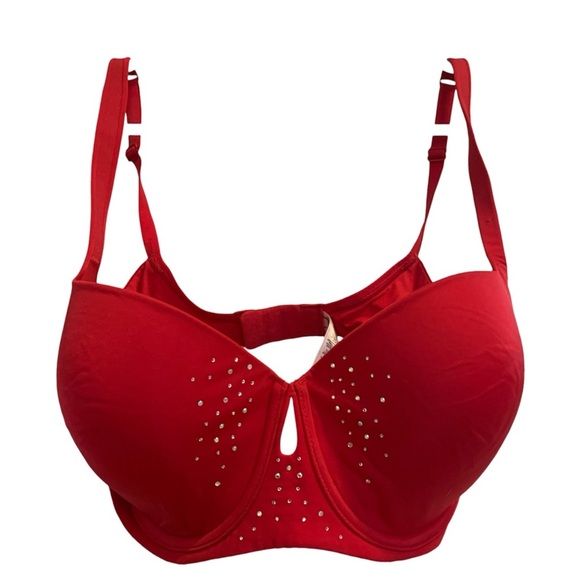 La Senza Red Rhinestone Bra 36DD Demi Plunge - Picture 1 of 5